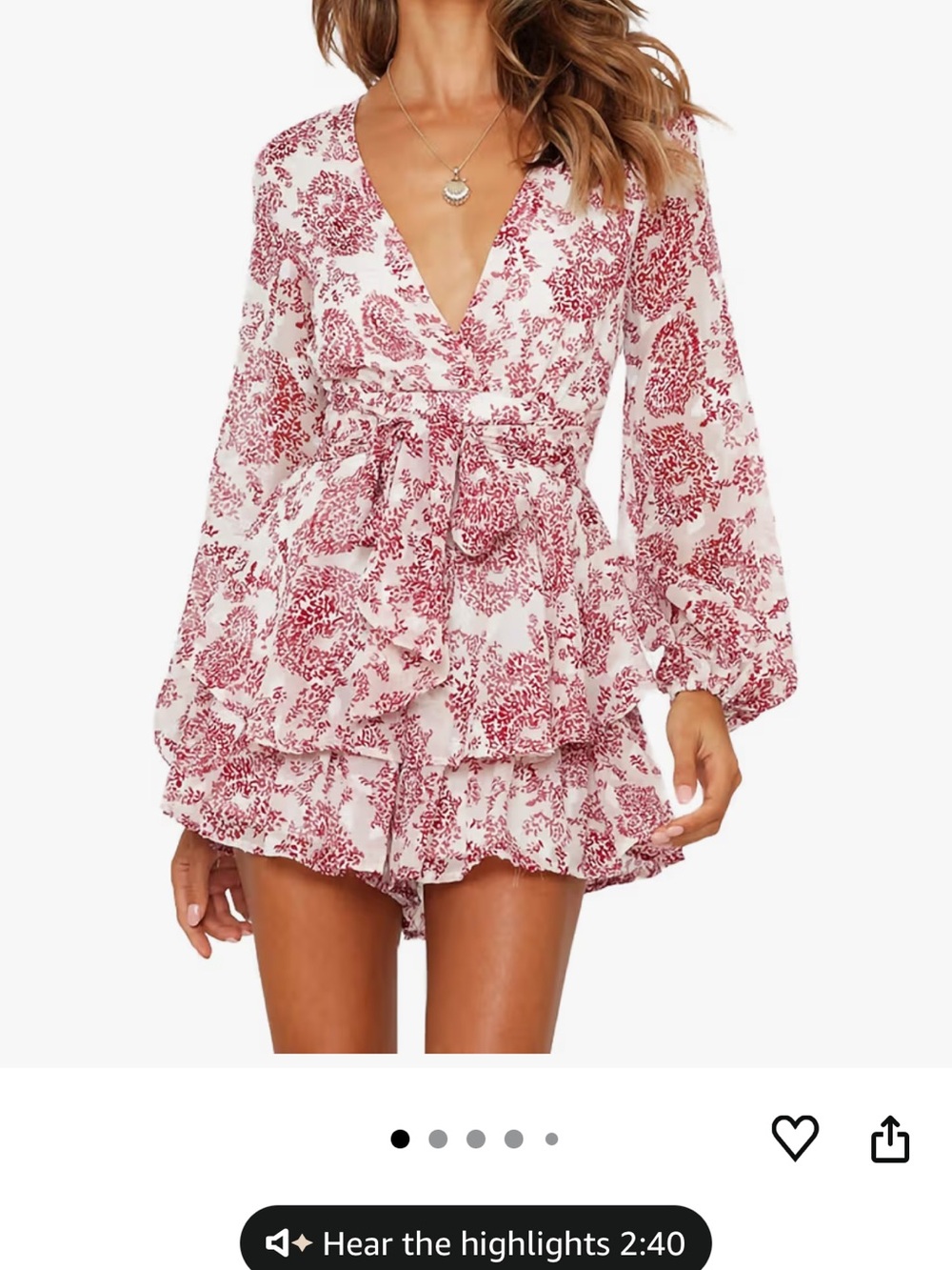 White & Dusty Rose Floral V-Neck Ruffle Romper